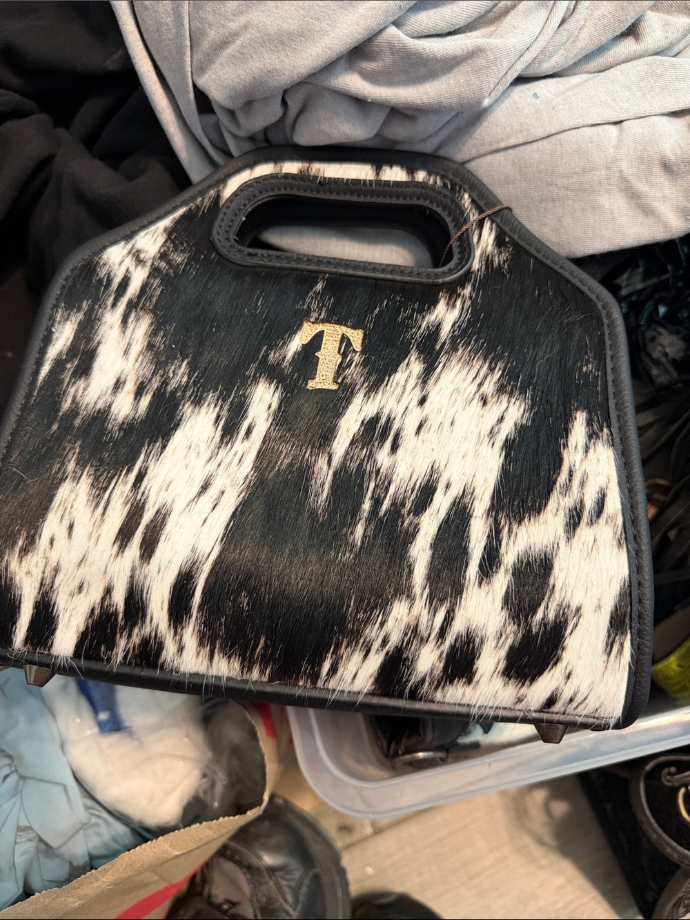 Black & White Haircalf handbag with trinity ranch  attachable crossbody strap